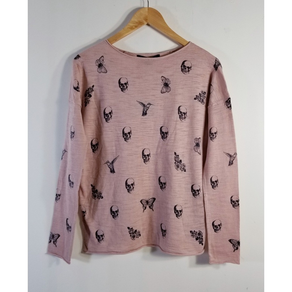 Skull Cashmere Dru Cotton Knit Skull Print Sweater Rose Pink NWT Sizes XS S - Picture 10 of 16